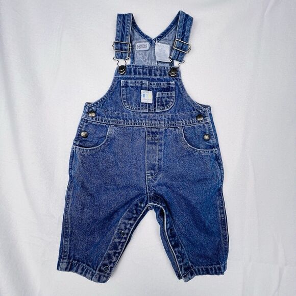 Y2K Arizona Jean Overalls Denim Baby 6/9 months Blue Cotton Pockets Snaps - Picture 1 of 11